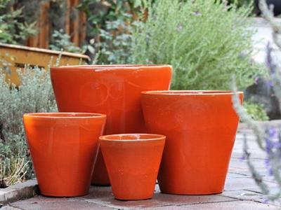 Cylindrical Low Pot Orange Sm 9"x9"