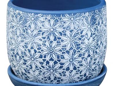 Floral Lace Pot Blue 5.5"x4.5"