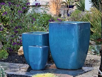 Square Round Pot Falling Aqua Lg 21"x23"